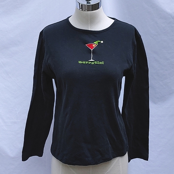 Ladies embroidered Merrytini Christmas t-shirt, Mac & Belle sz M, black - Picture 8 of 8